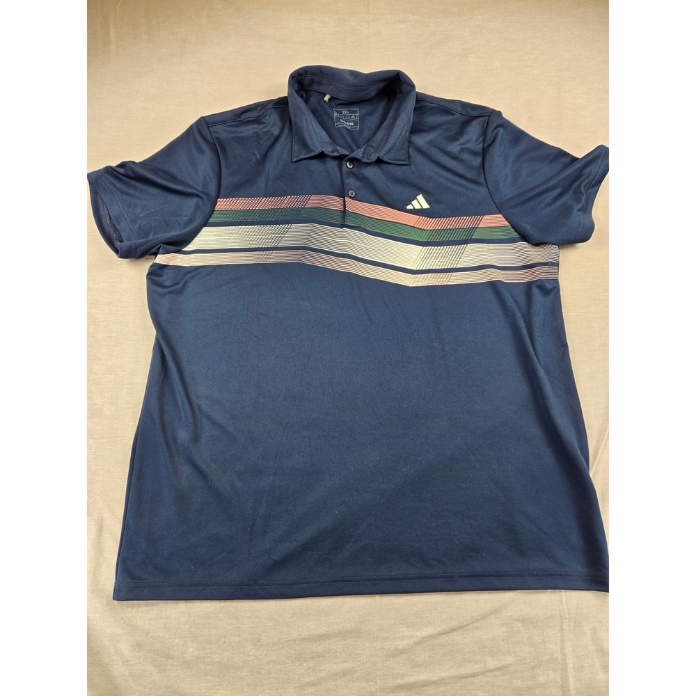 Adidas Mens 2XL Navy Blue Geometric Chevron Stripe Performance Polo Shirt